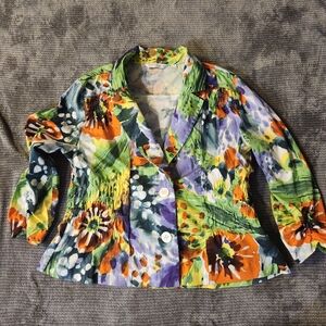 Erin London Cropped Blazer jacket, Floral Multicolor, Sz Large EUC